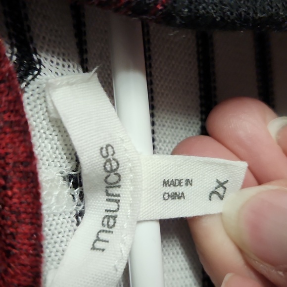 Maurices Black and White Striped Sweater with Red Plaid Accents - Picture 3 of 3